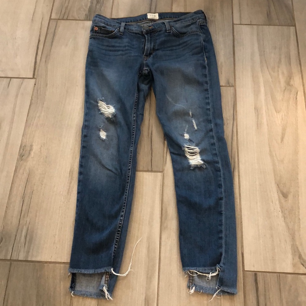 Hudson distressed cropped jeans with step hem